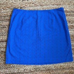 LL Bean 14 Petite Royal Blue Cotton Eyelet Skirt